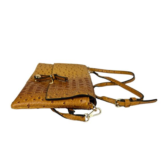 Le Miel Yellow Gold Vegan Ostrich Grain Crossbody Shoulder Bag PETA Approved - Picture 4 of 8